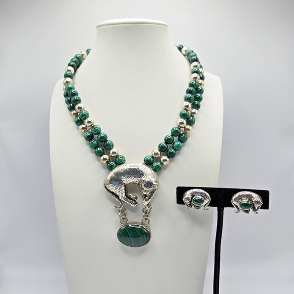 Carol Felley Necklace Earring Set Cheetah Leopard Stone Sterling Southwest - Picture 2 of 9